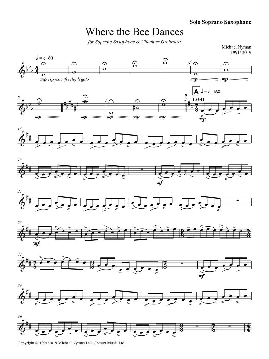 Nyman Where the Bee Dances Saxophone/Piano Reduction