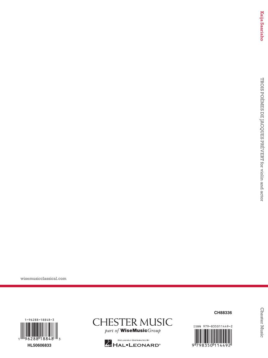 Saariaho Trois poèmes de Jacques Prèvert for Violin and Actor