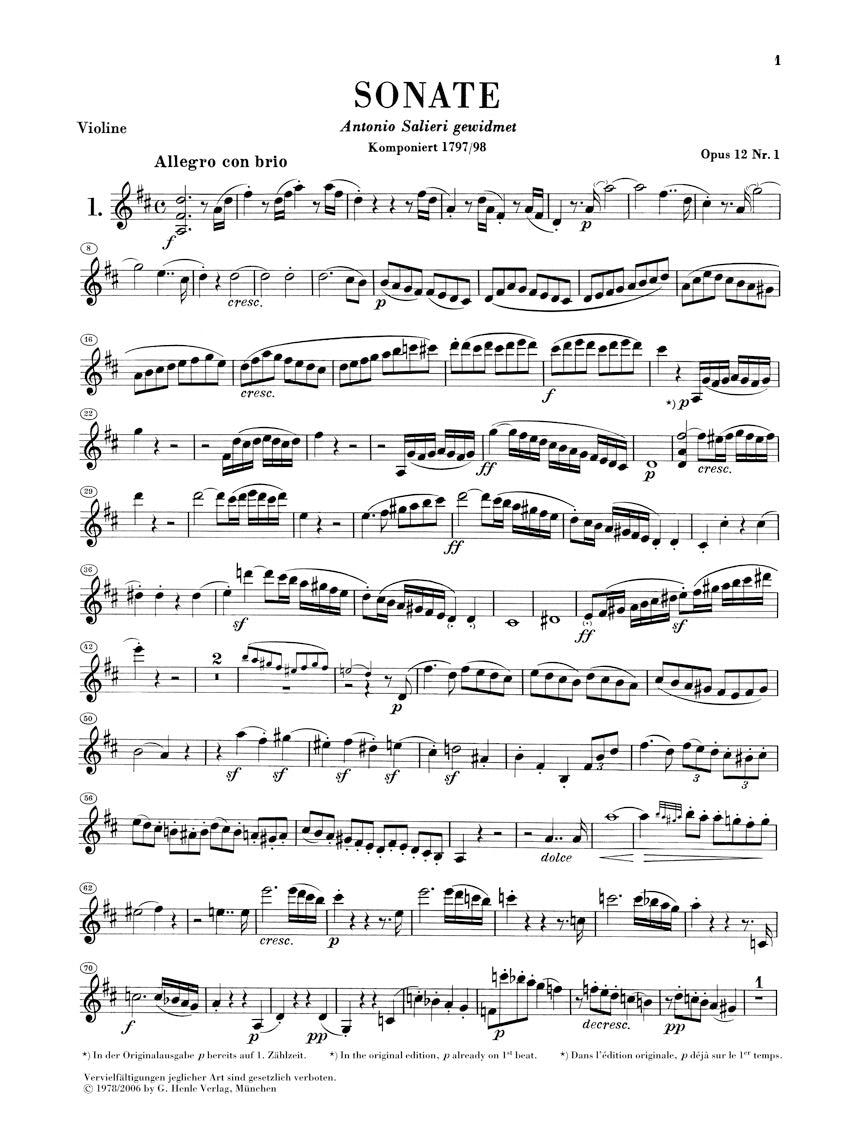 Beethoven Sonatas for Piano and Violin Volume 1