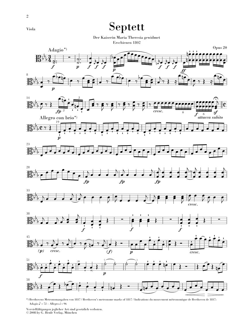 Beethoven Septet in E flat major Opus 20 Parts