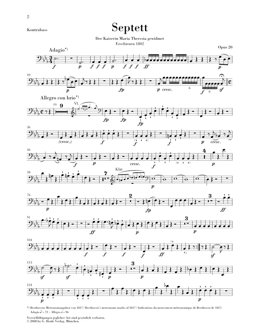 Beethoven Septet in E flat major Opus 20 Parts