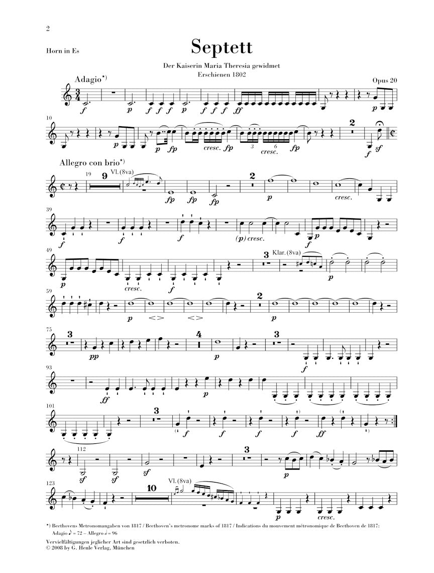 Beethoven Septet in E flat major Opus 20 Parts