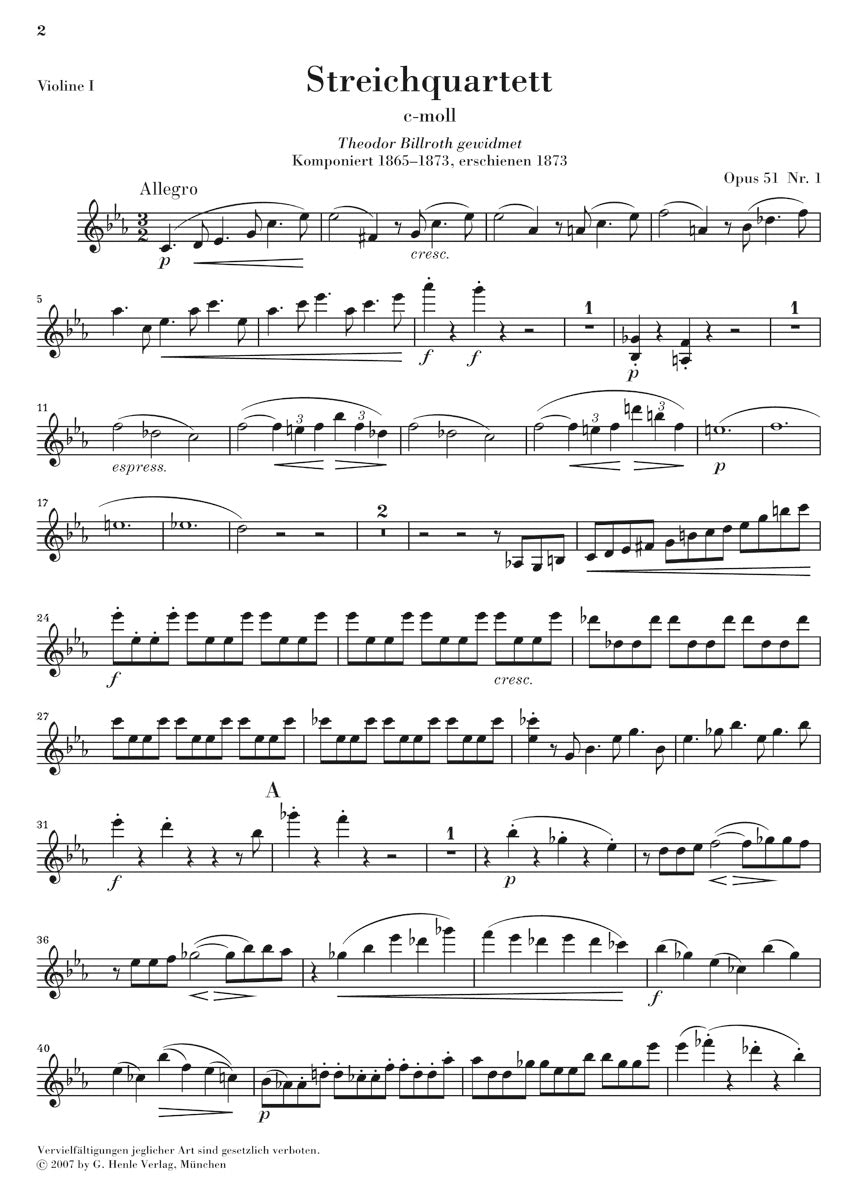 Brahms String Quartets Opus 51 Nos 1 and 2