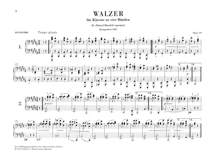 Brahms Waltzes Op. 39 1 Piano 4 Hands