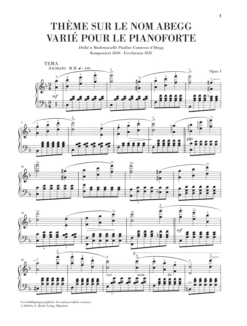 Schumann Abegg Variations in F major Opus 1