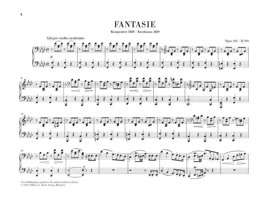 Schubert Fantasy in F minor Opus 103 D 940 Four Hand One Piano