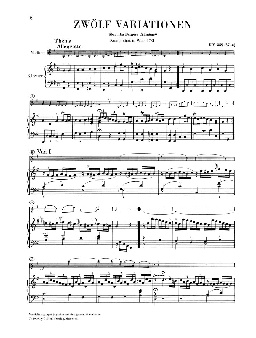 Mozart Variations for Piano and Violin