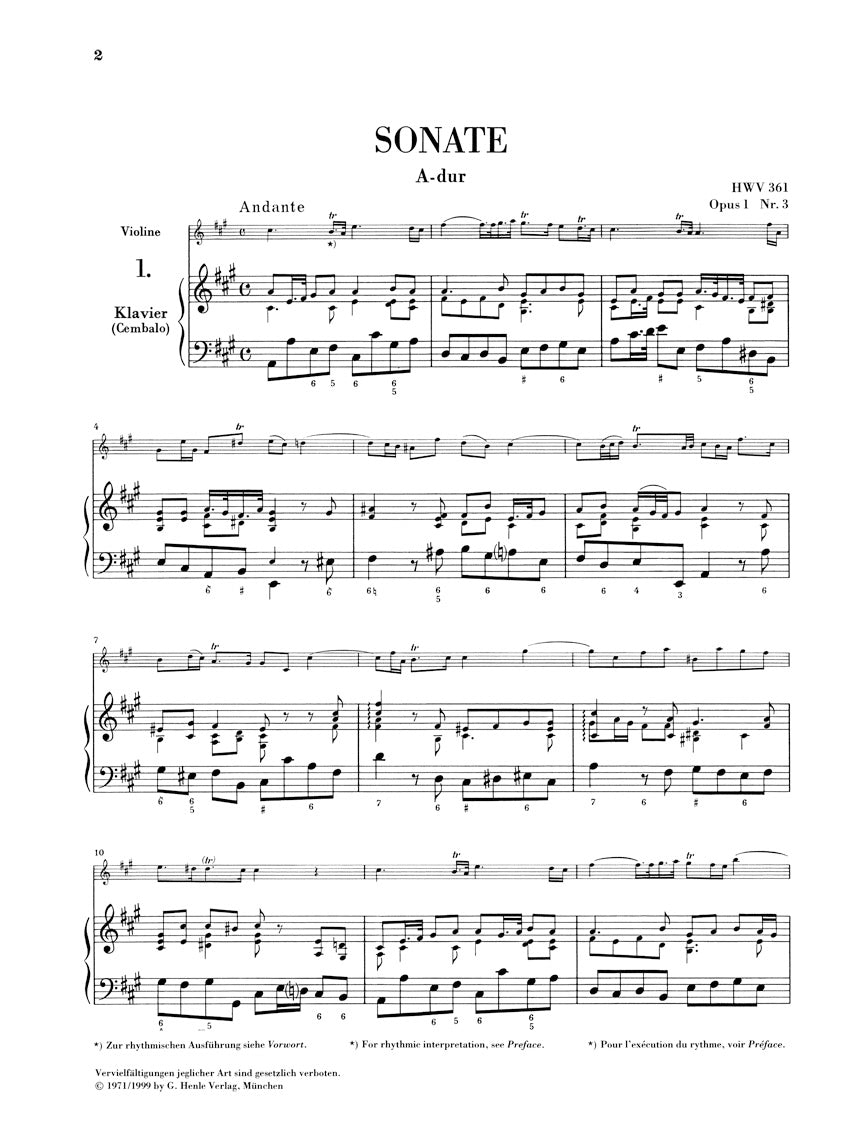 Handel 7 Sonatas for Violin and Basso Continuo