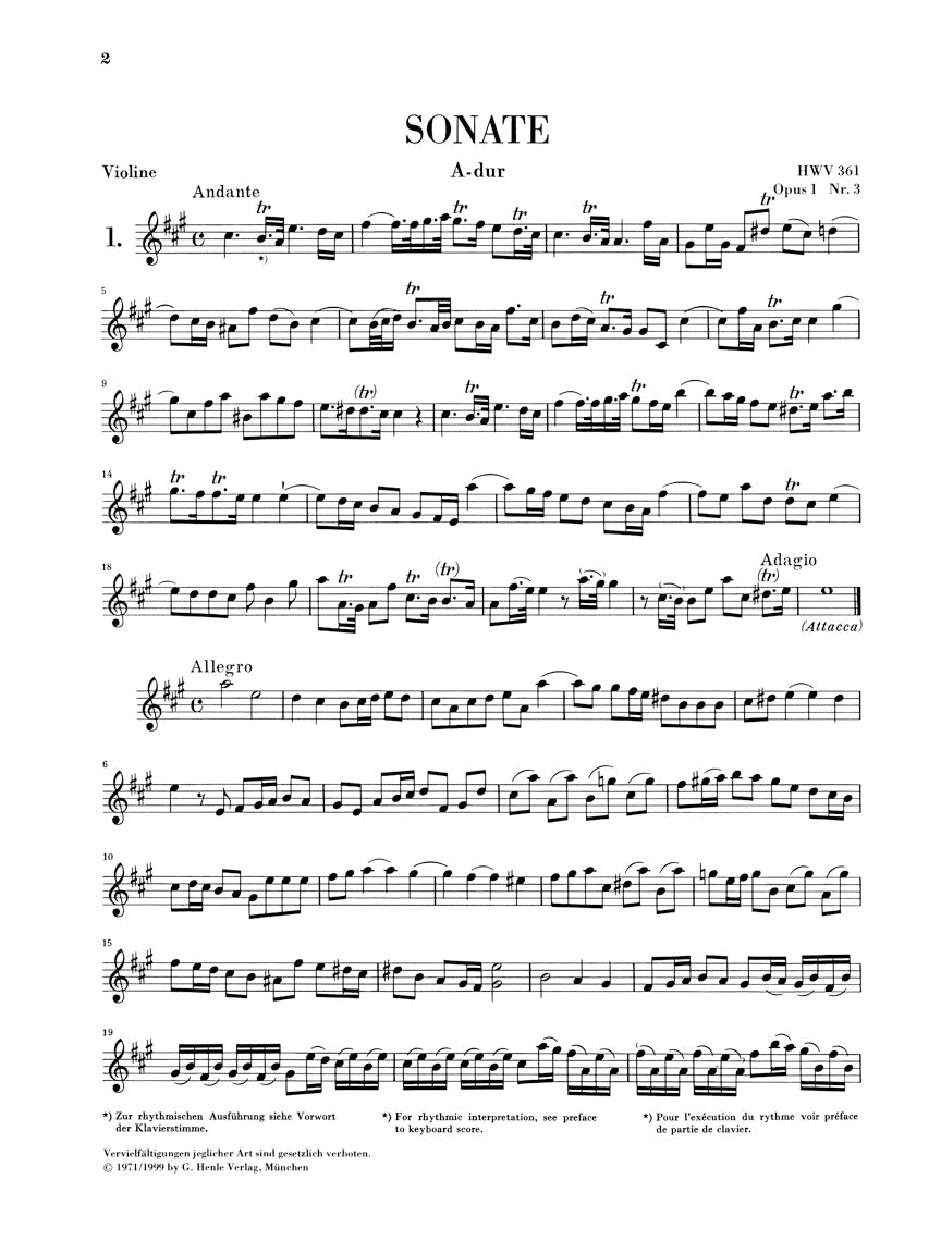 Handel 7 Sonatas for Violin and Basso Continuo