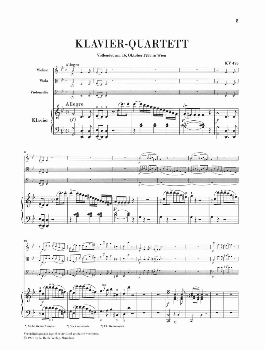 Mozart Piano Quartets K 478 and K 493