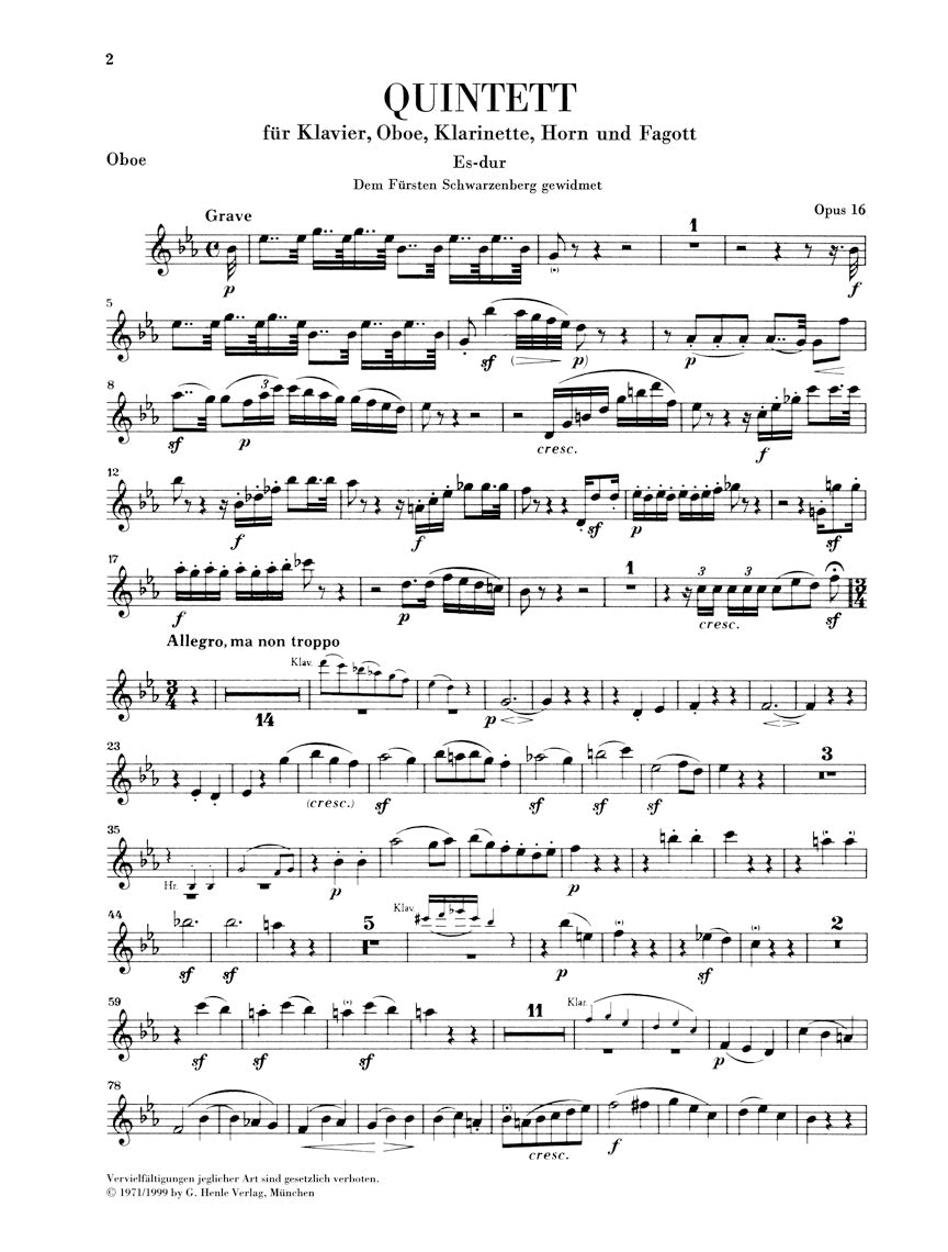 Beethoven Quintet for Piano and Wind Instruments in E flat major Opus 16