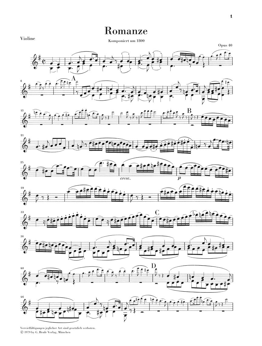 Beethoven Romances for Violin and Orchestra Opus 40 and Opus 50