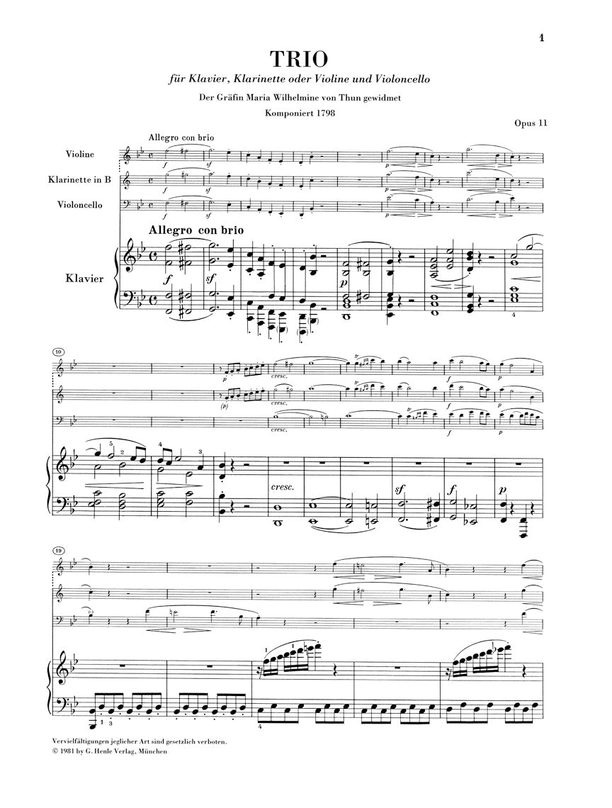 Beethoven Clarinet Trios in B flat major Opus 11 and E flat major Opus 38