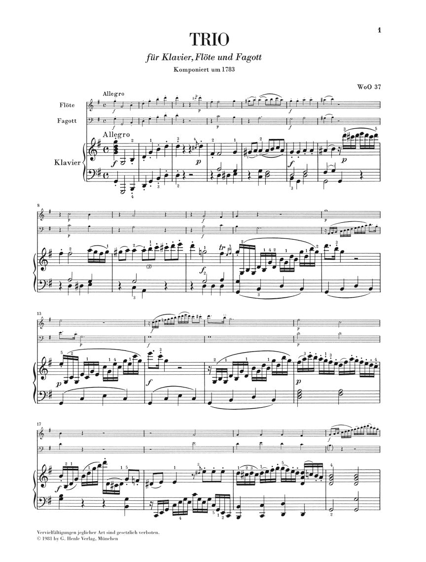 Beethoven Trio for Piano, Flute, and Bassoon WoO 37