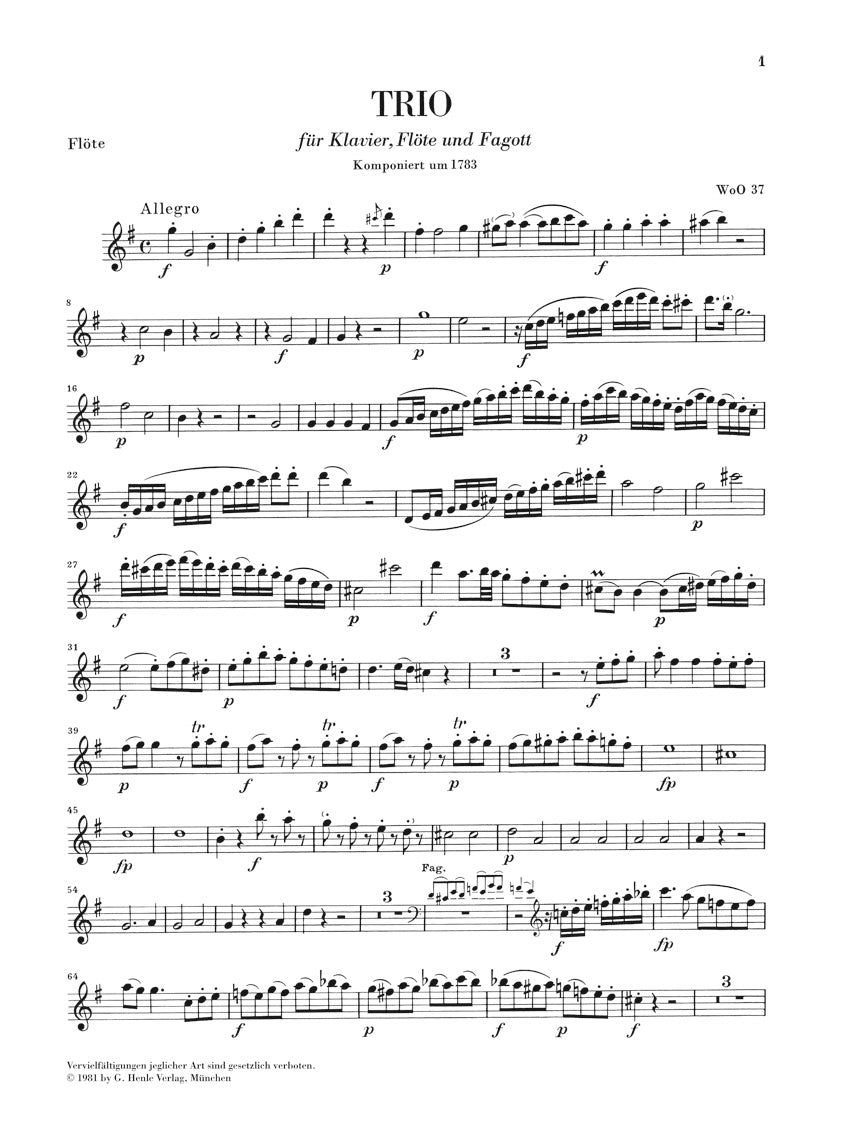 Beethoven Trio for Piano, Flute, and Bassoon WoO 37