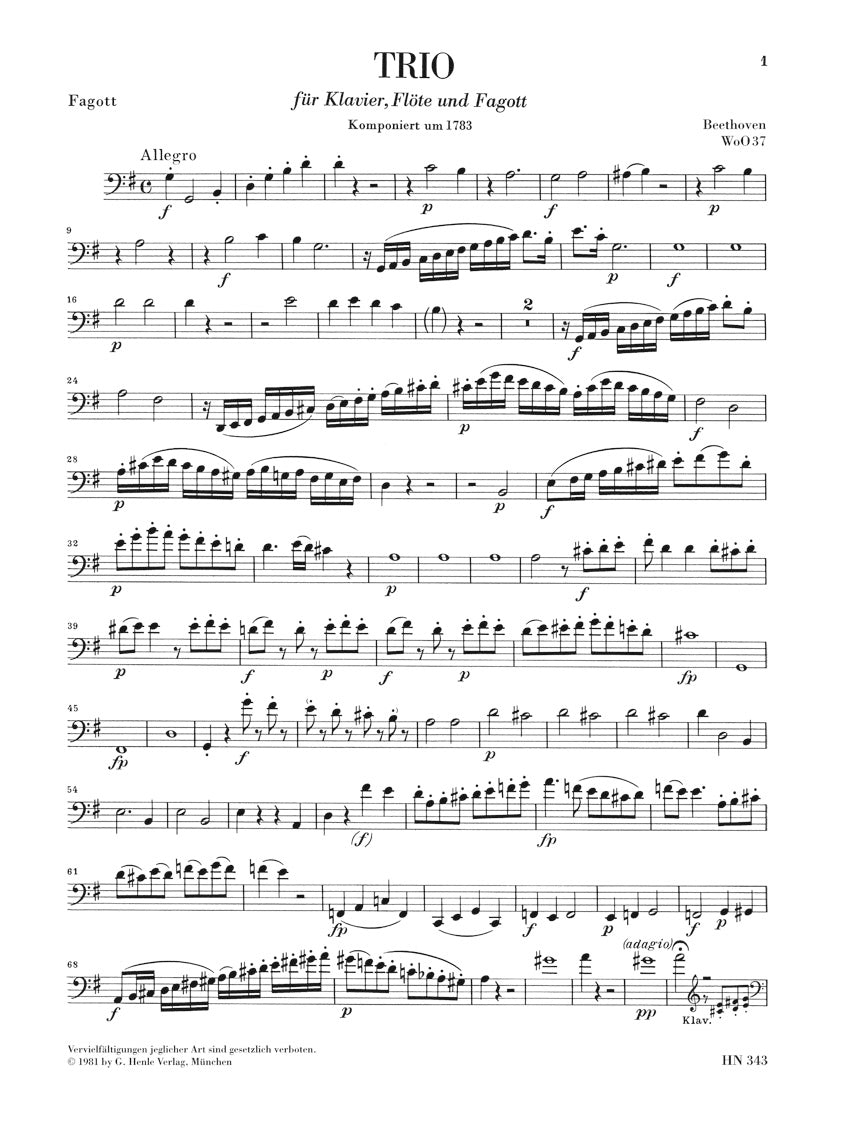 Beethoven Trio for Piano, Flute, and Bassoon WoO 37