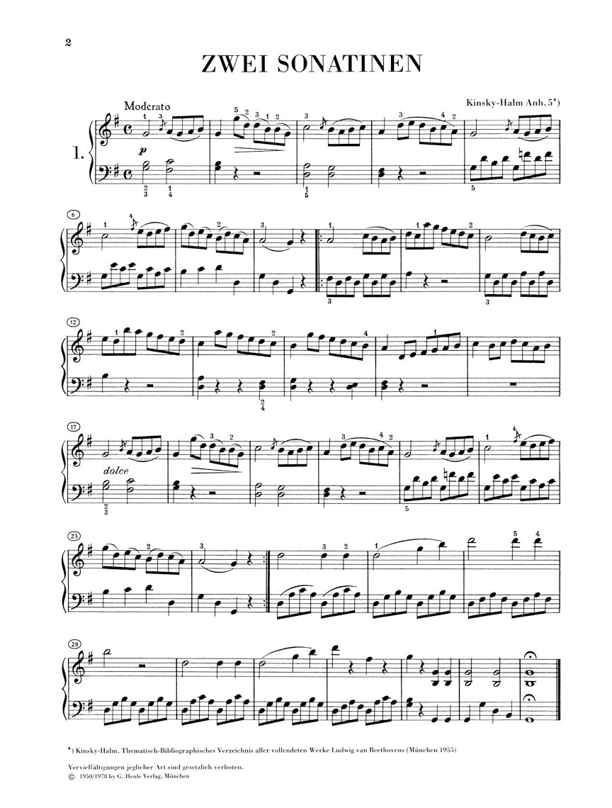 Beethoven 2 Sonatinas for Piano in F Major and G Major Anh. 5