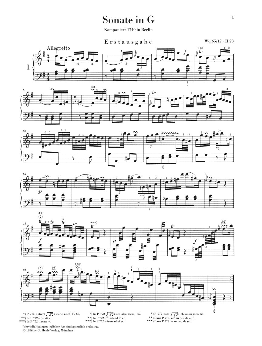 C. P. E. Bach Selected Piano Sonatas - Volume 1