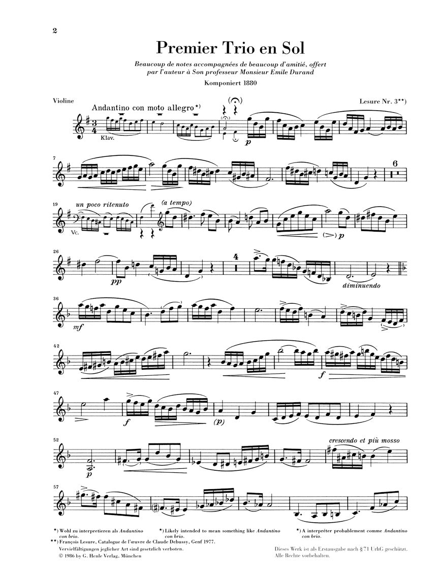 Debussy Piano Trio in G major