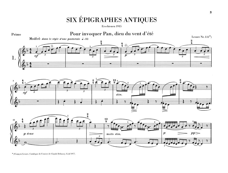 Debussy 6 Epigraphes Antiques for Piano Four Hands