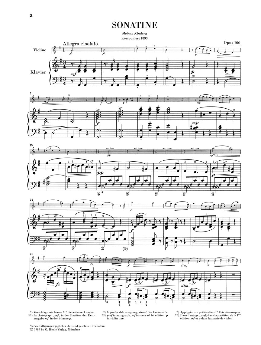 Dvořák: Sonatina for Piano and Violin in G major, Opus 100