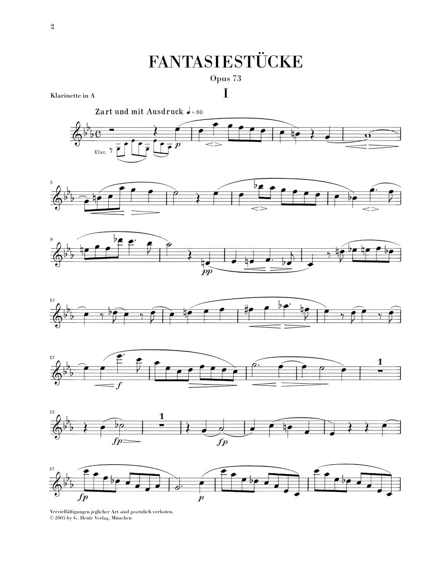 Schumann Fantasiestucke (Fantasy Pieces) for Piano and Clarinet Opus 73