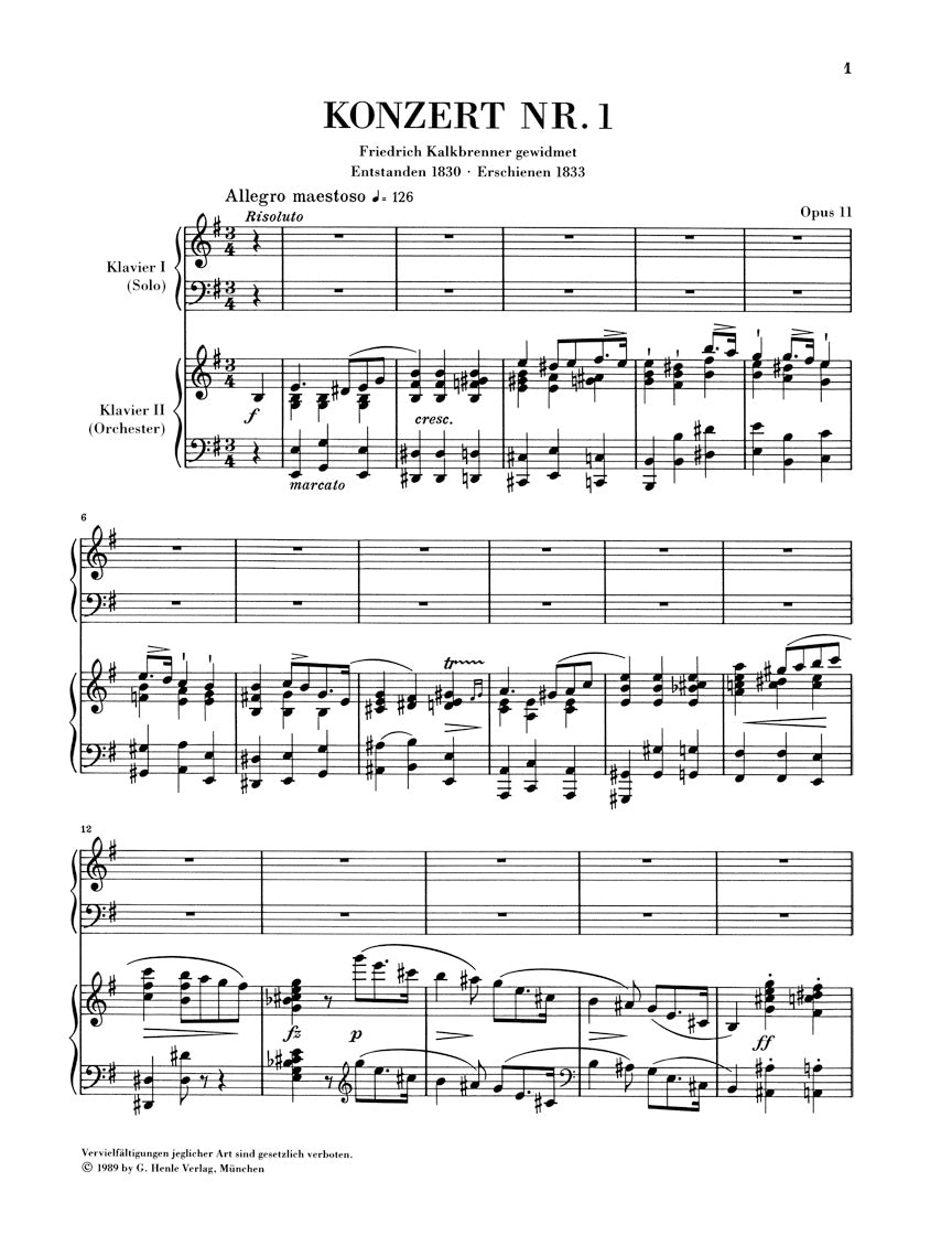 Chopin Concerto for Piano and Orchestra No 1 in E minor Opus 11