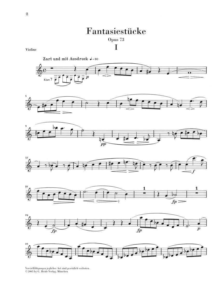 Schumann Fantasy Pieces for Piano and Clarinet Op. 73 Version for Violin