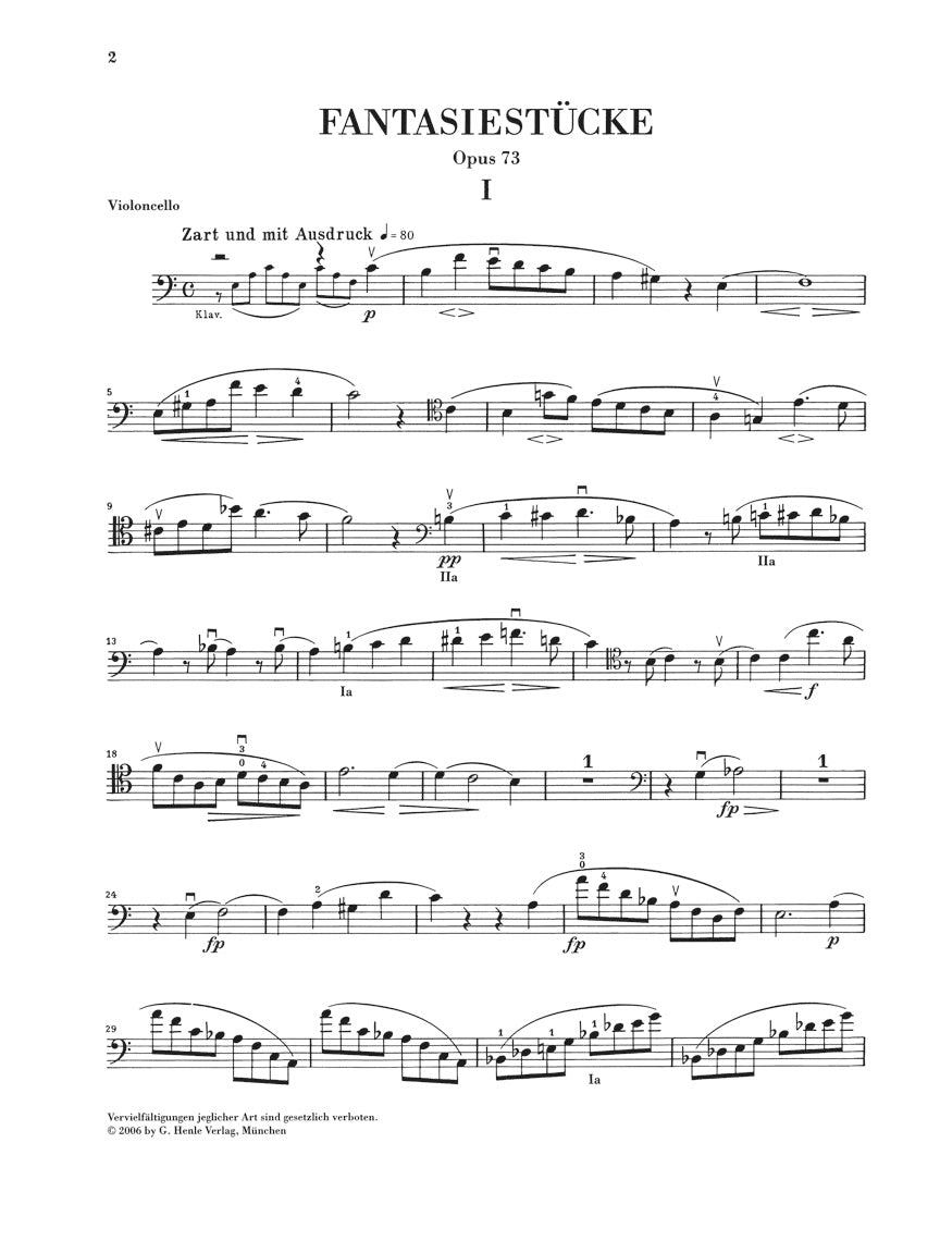 Schumann Fantasy Pieces for Piano and Clarinet Opus 73 Version for Cello