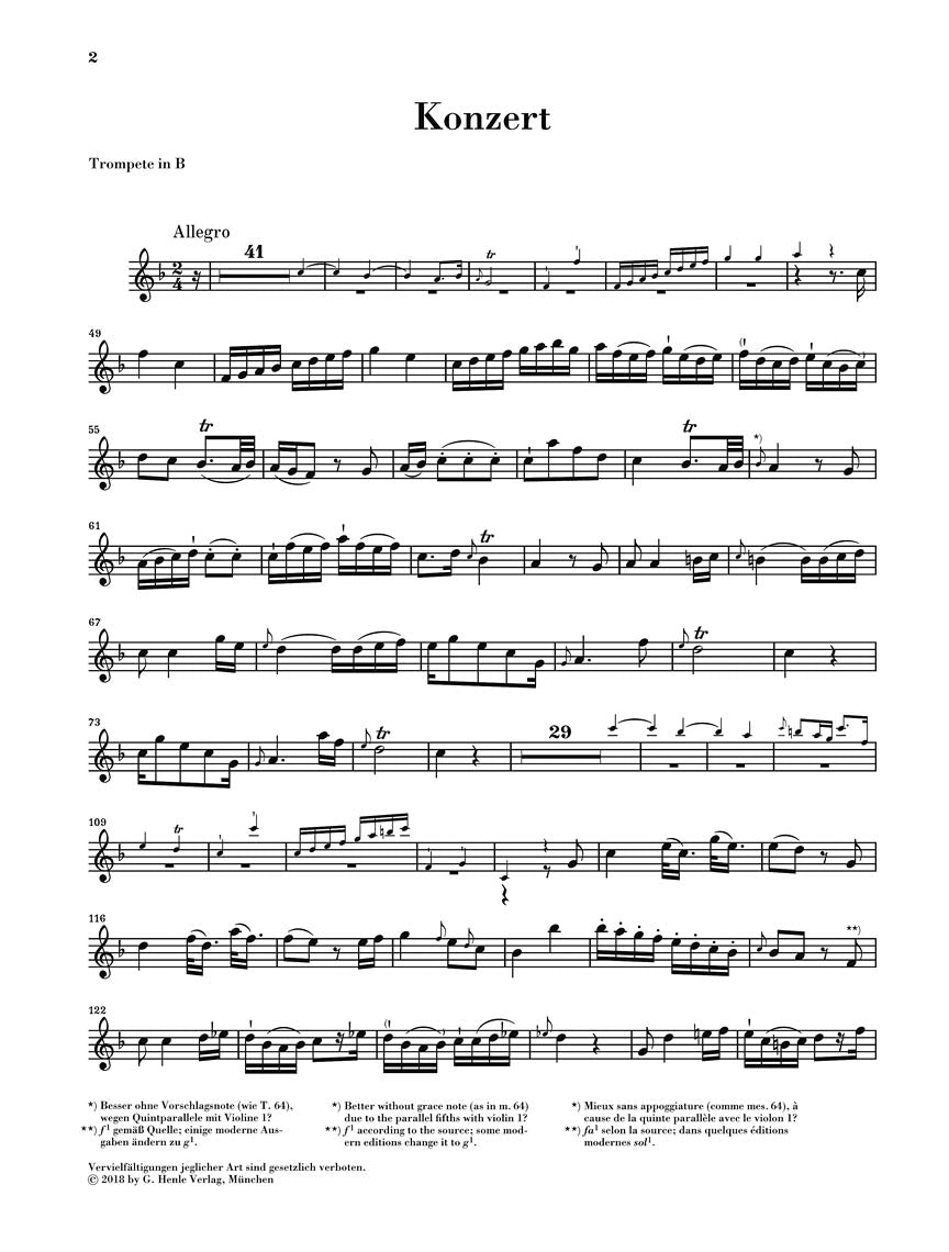 Neruda Concerto for Horn (Trumpet) and Strings in E-Flat Major Parts