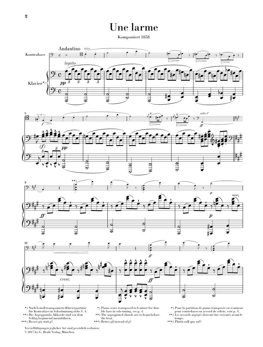 Rossini Une Larme for Double Bass and Piano