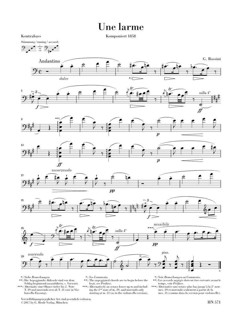Rossini Une Larme for Double Bass and Piano