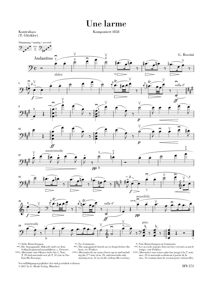 Rossini Une Larme for Double Bass and Piano