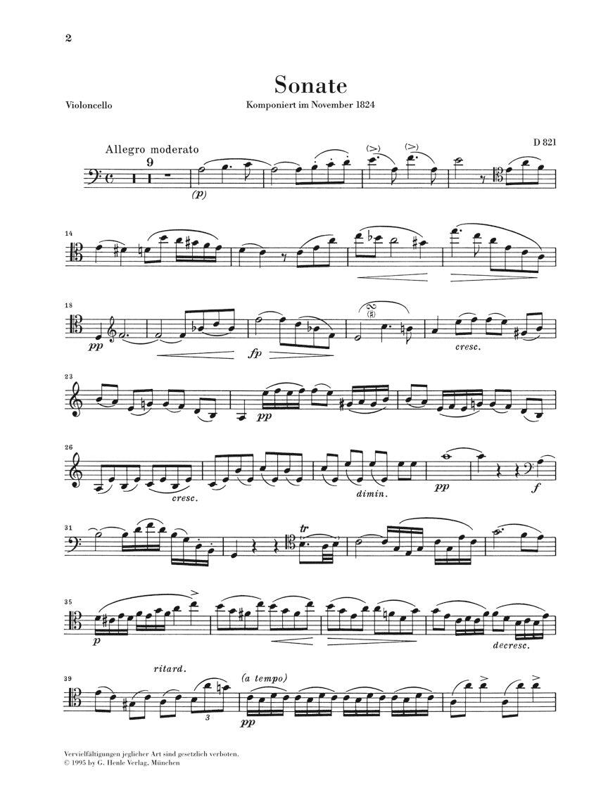 Schubert Sonata in A minor D 821 (Arpeggione) Arr. Cello