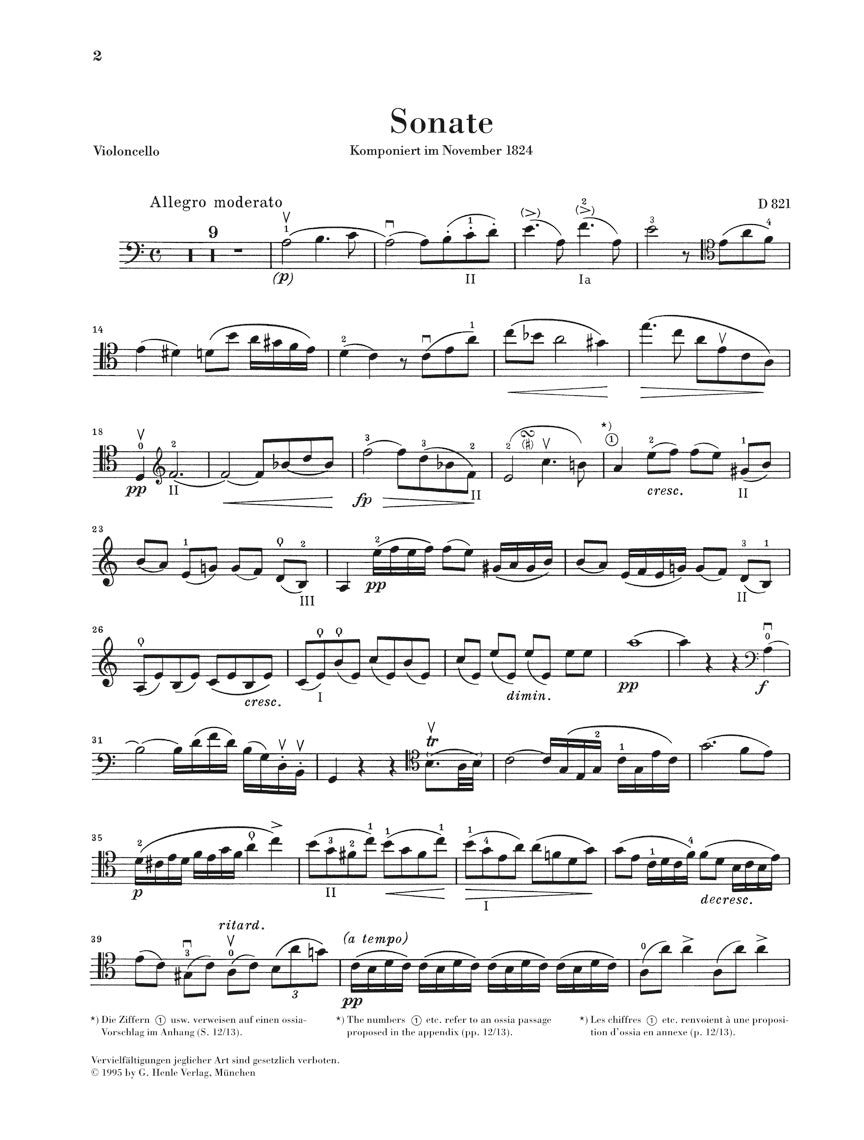 Schubert Sonata in A minor D 821 (Arpeggione) Arr. Cello