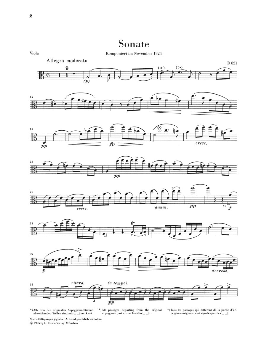 Schubert Sonata for Piano and Viola in A minor D 821 (Arpeggione)