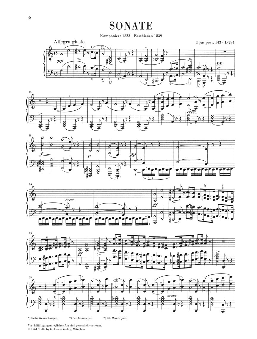 Schubert Piano Sonata in A minor Opus Posthumous 143 D 784