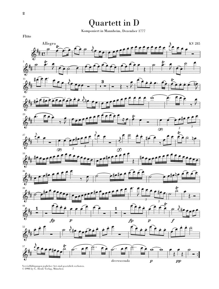 Mozart Quartets for Flute, Violin, Viola and Violoncello