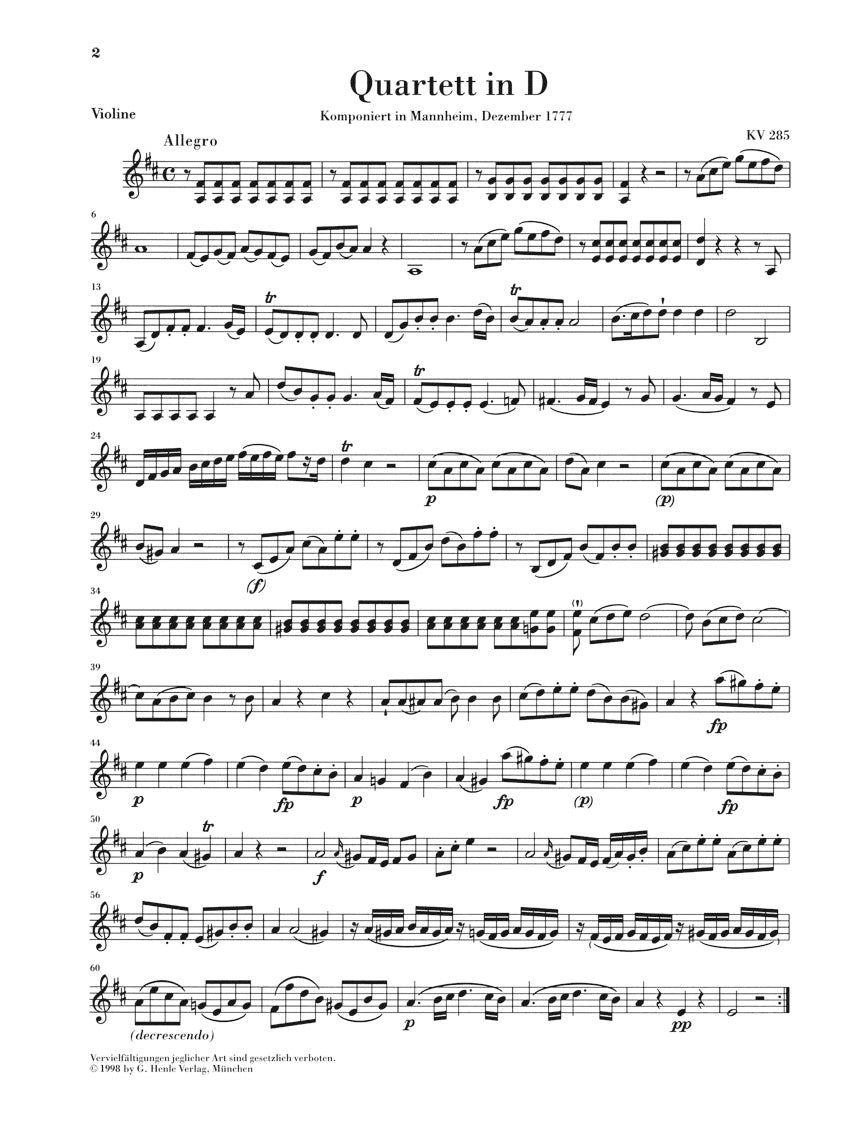 Mozart Quartets for Flute, Violin, Viola and Violoncello