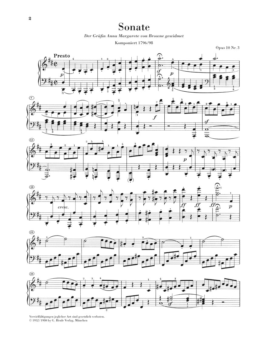 Beethoven Piano Sonata No 7 in D major Opus 10 No 3