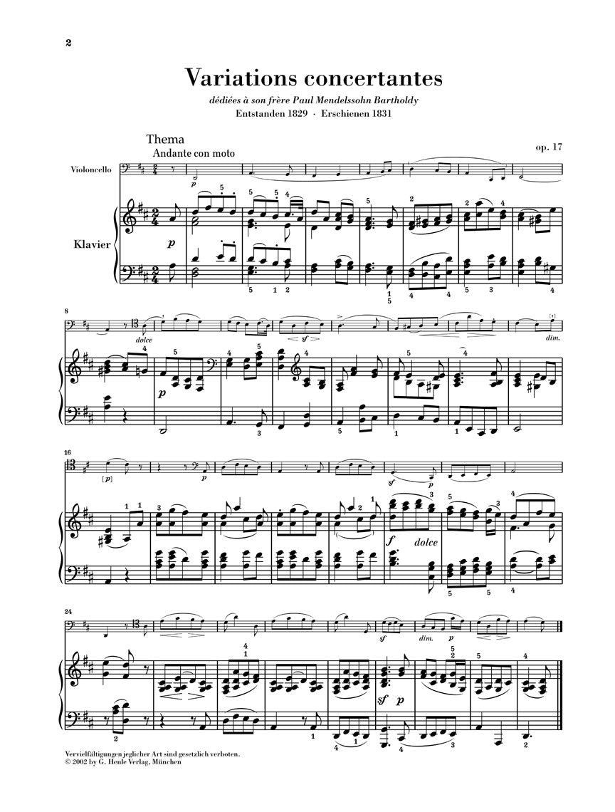 Mendelssohn Variations Op. 17 and Other Pieces for Piano and Violoncello