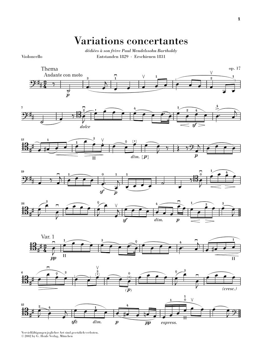 Mendelssohn Variations Op. 17 and Other Pieces for Piano and Violoncello