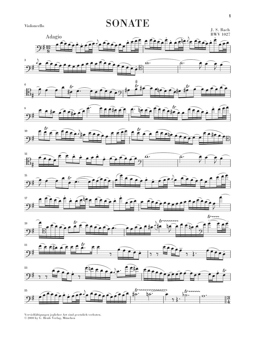 Bach Sonatas for Viola da Gamba and Harpsichord BWV 1027-1029 (Version for Cello)