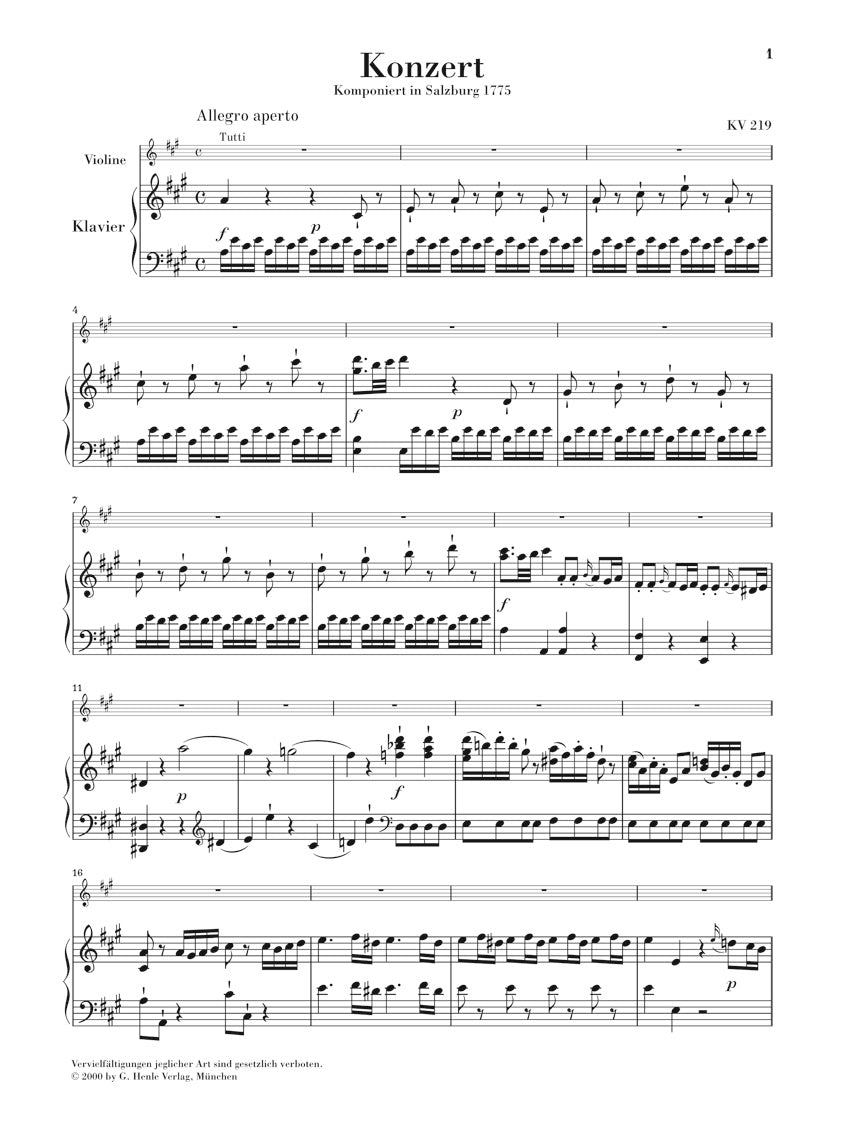 Mozart Violin Concerto No 5 in A major K219