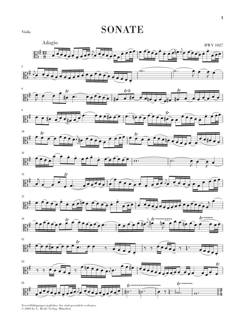 Bach Sonatas for Viola da Gamba and Harpsichord BWV 1027-1029 (Version for Viola)