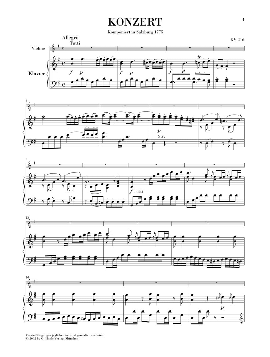 Mozart Violin Concerto No 3 in G major K216