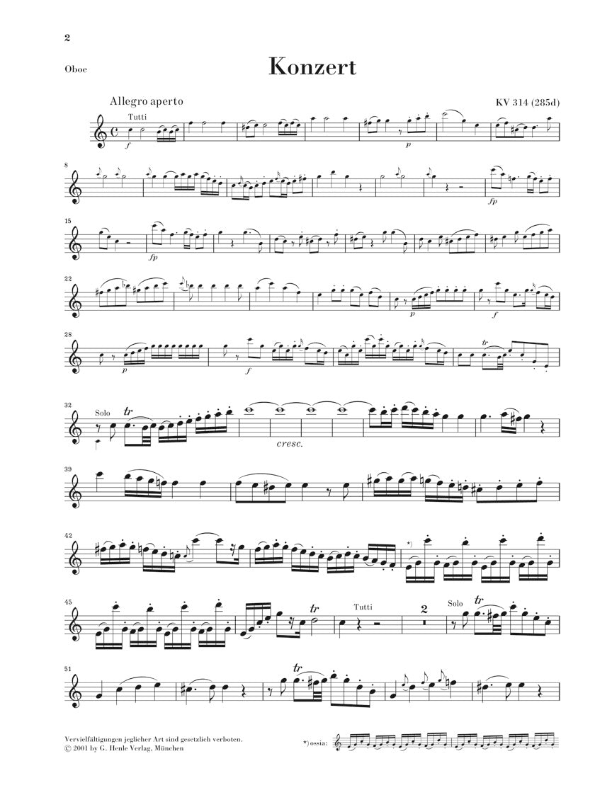 Mozart Concerto for Oboe and Orchestra C Major, K.314