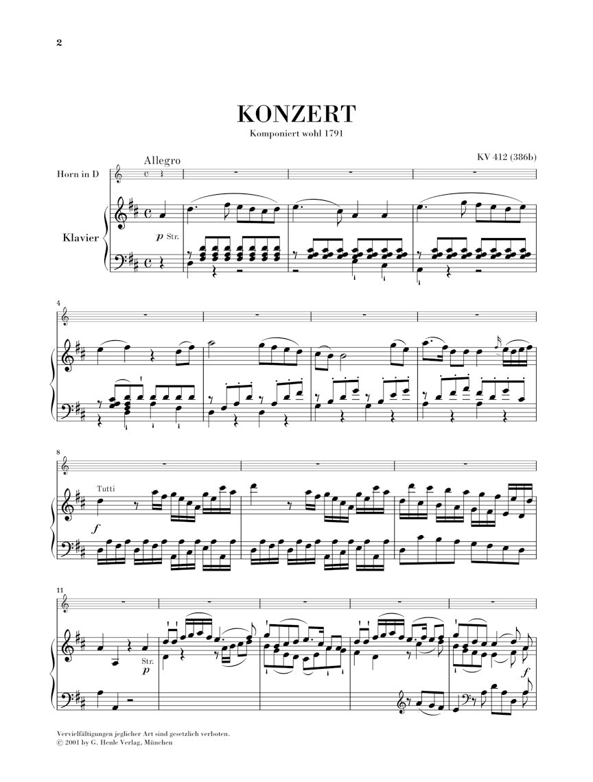 Mozart Concerto for Horn and Orchestra No. 1 D Major K.412/514