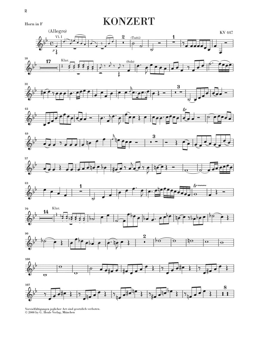 Mozart Concerto for Horn and Orchestra No. 3 E Flat Major K.447