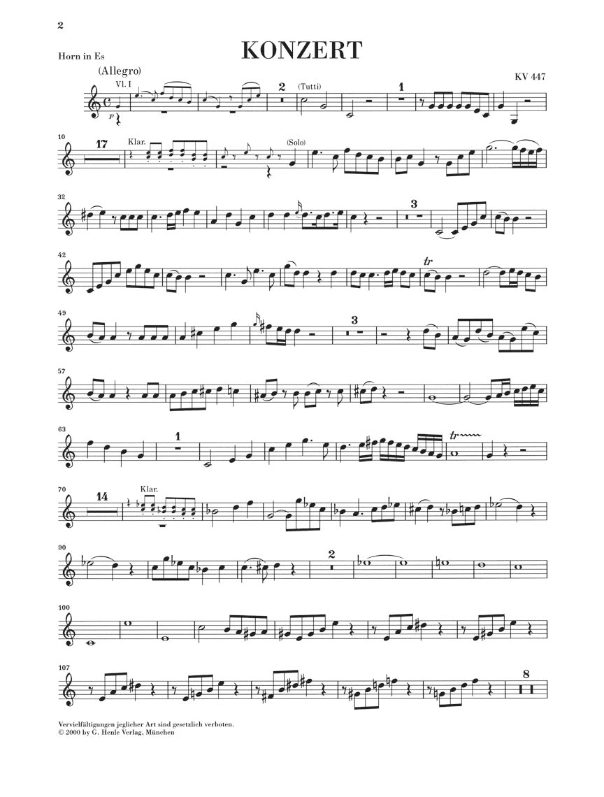 Mozart Concerto for Horn and Orchestra No. 3 E Flat Major K.447